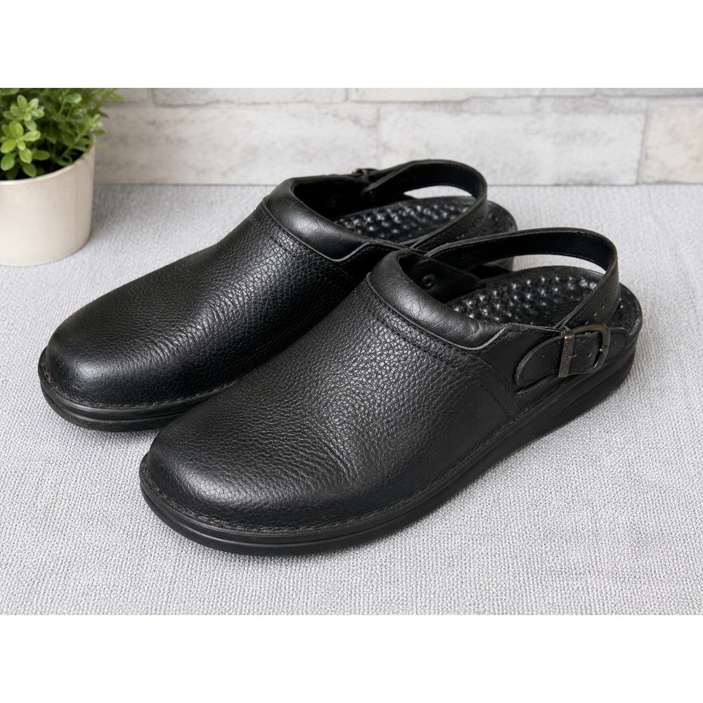 Josef Seibel Black Leather Slingback Clogs Sandals EU 46 Men's Comfort Shoes
